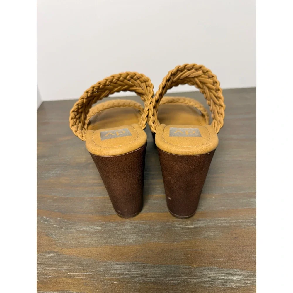 DV Dolce Vita Hilda Woven Slide Sandals Tan Block Heel Boho 7.5‎ Braided Boho